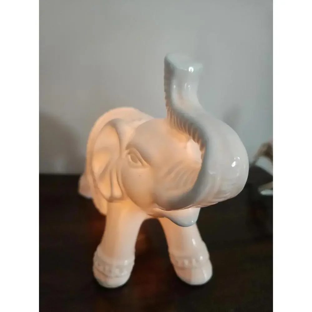 Elephant Night Light White Ceramic Nursery Lamp Boho Kids Room Decor
